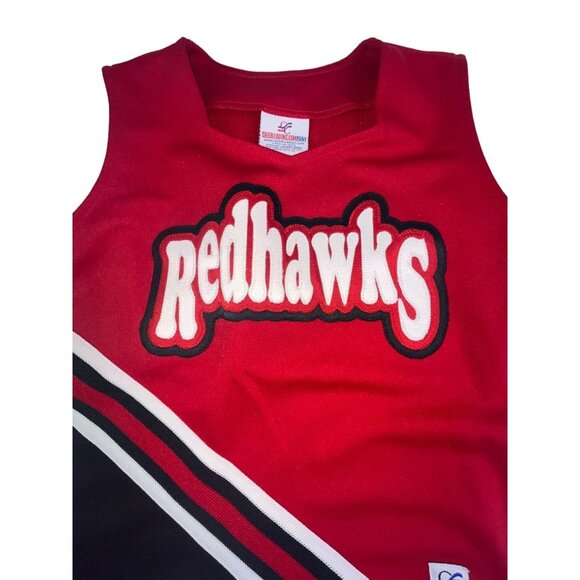 NEW Youth REDHAWKS Cheerleader Uniform Outfit Costume 30" TOP Elastic Skirt RWB - Picture 2 of 7